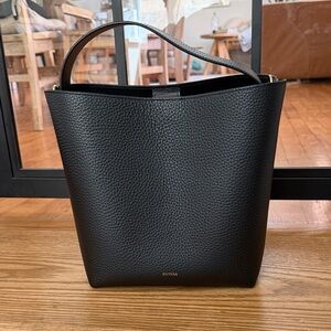 Cuyana Black Pebbled Liena Leather Bucket Shoulder Bag